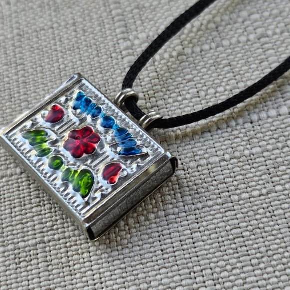 Religious Necklace Taweez Pendant Silver Tone Multi color Enamel W/ Black Cord - Picture 3 of 10